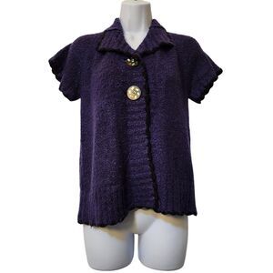 Wind River Womens Cardigan Sweater Size S Purple Collared Short Sleeve 3-Button